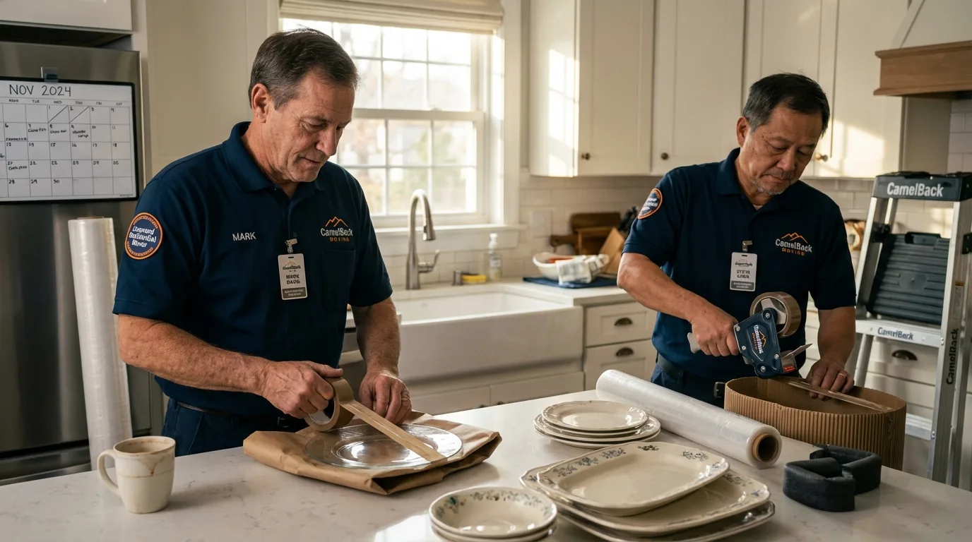 Professional crew packing kitchen dishware in Port Edwards, WI